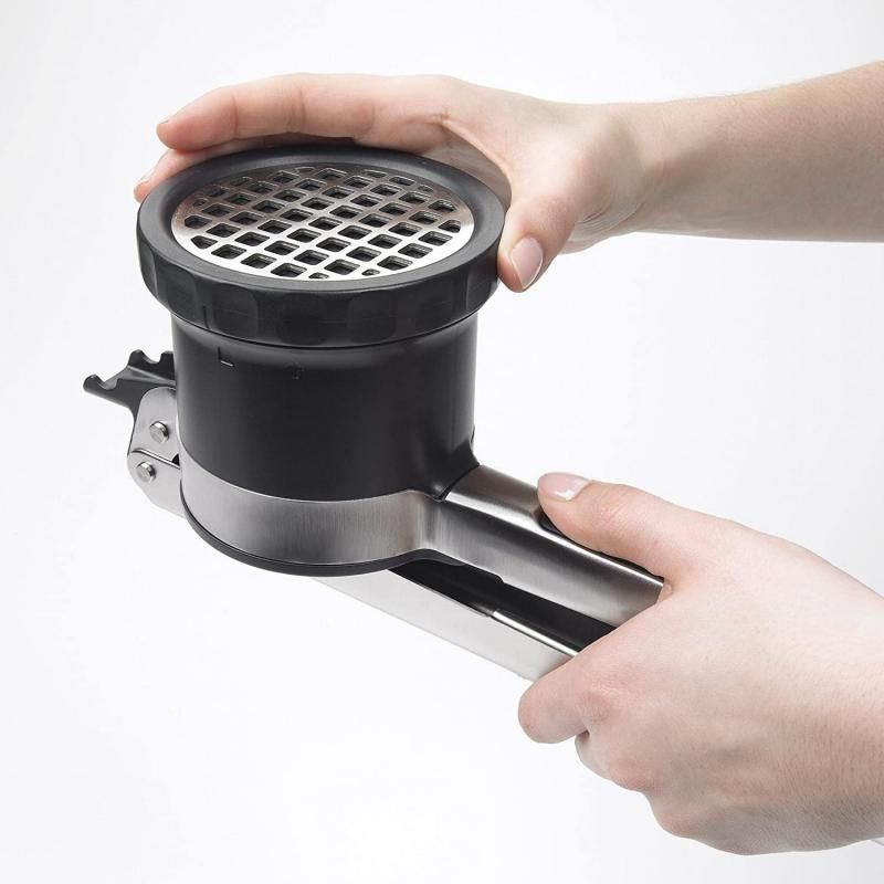 OXO Good Grips 3-In-1 Adjustable Potato Ricer with fine, medium, and coarse settings for versatile cooking and easy cleanup.