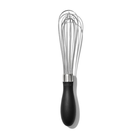 Compact OXO Good Grips Mini Whisk with stainless steel wires and comfortable teardrop handle, perfect for efficient blending.