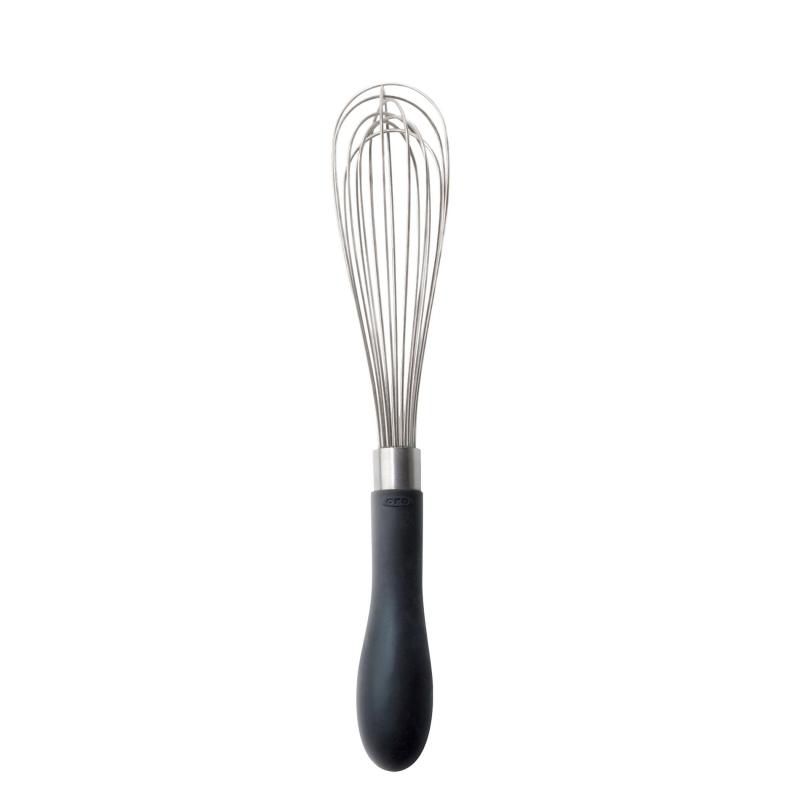 OXO Good Grip 9-inch whisk with ergonomic handle, perfect for whipping and mixing in small bowls, dishwasher safe.