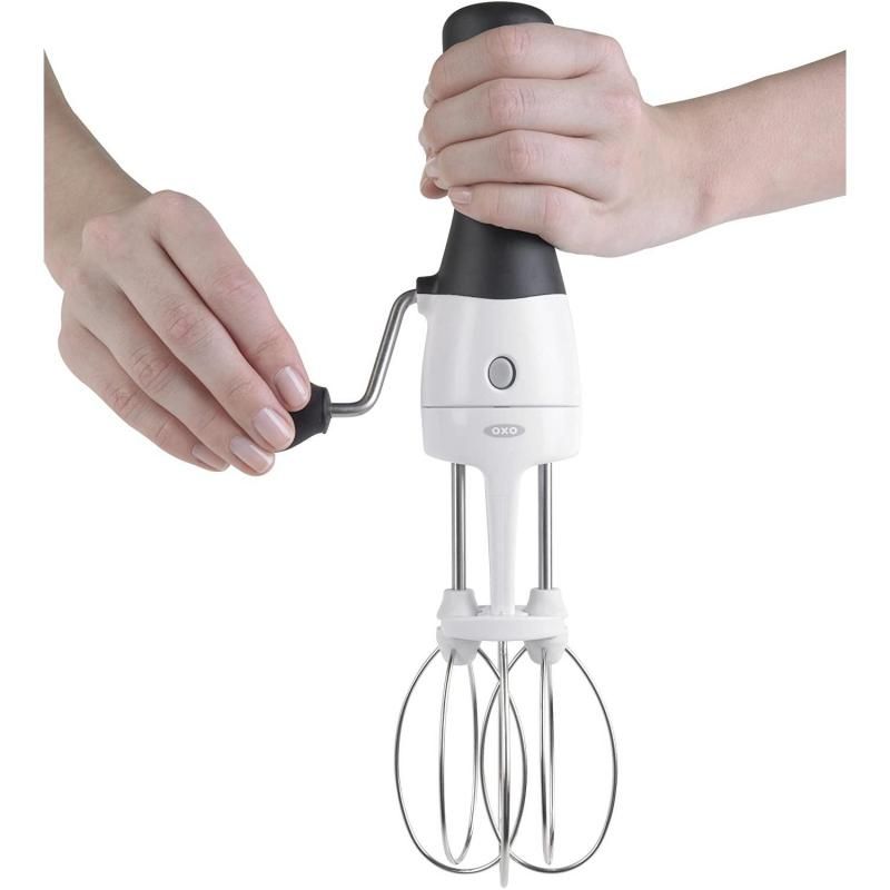 OXO Good Grips Egg Beater Whisk with stainless steel beaters and ergonomic handle for easy mixing and whipping.