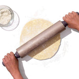 Non-stick rolling pin with contoured handles, ideal for easy dough preparation and cleanup for all baking needs.