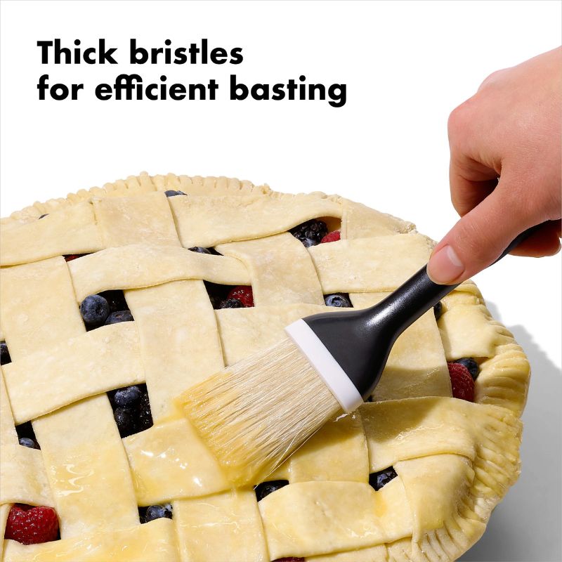 Natural boar bristle pastry brush with angled head, non-slip handle, perfect for basting and easy to clean.