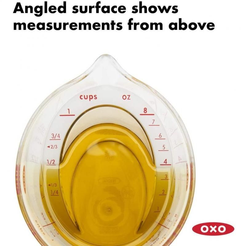 OXO Good Grips Angled Measuring Cup, 1 Cup with a non-slip handle and clear measurement markings for easy liquid measurement.