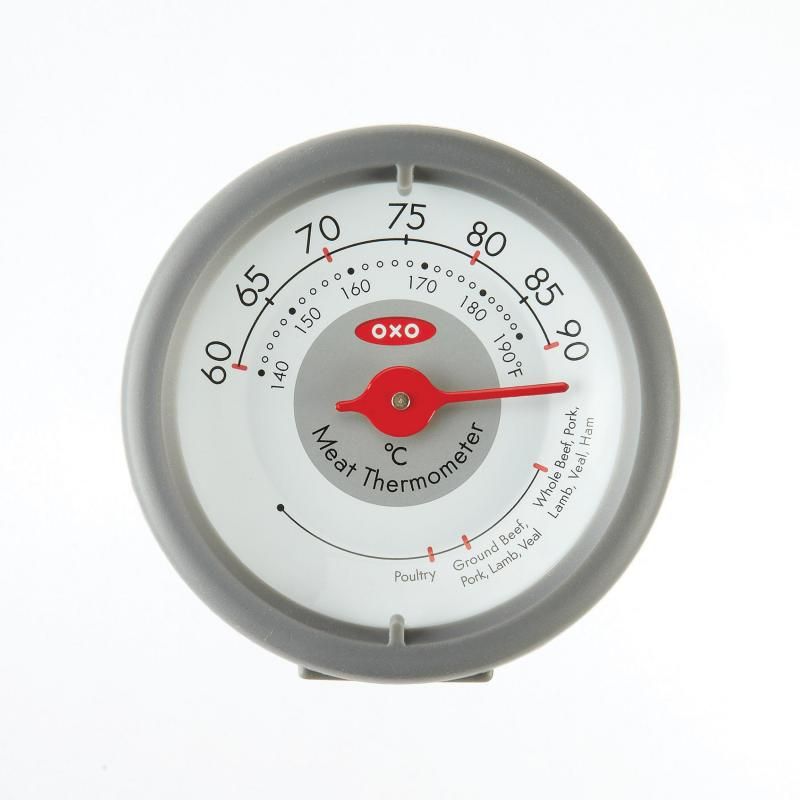 OXO Good Grips Analog Leave-In Meat Thermometer with stainless steel design for accurate meat temperature readings.