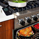 Large black kitchen timer with three 100-hour timers, adjustable volume, and easy-to-read backlit display for multitasking.