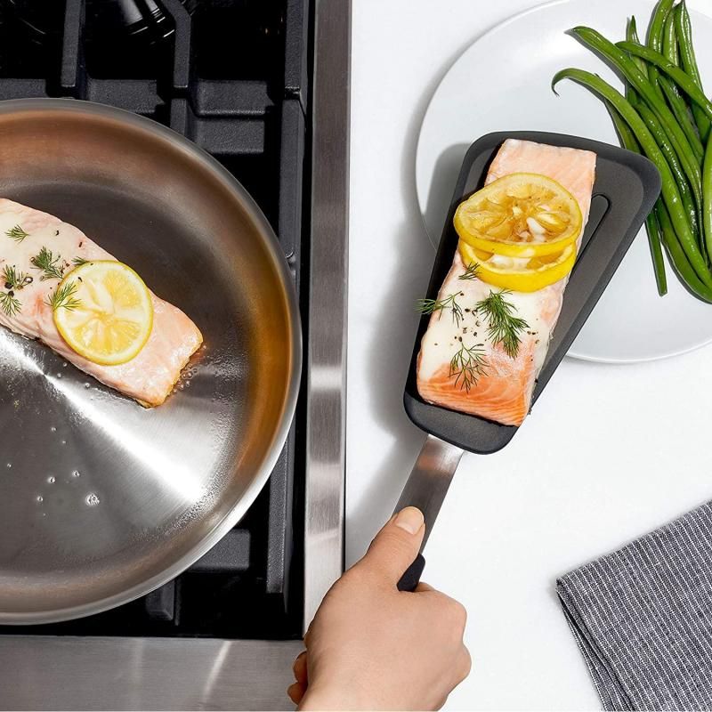 OXO Good Grips Silicone Flexible Omelette Turner with high-heat resistant head for flipping delicate foods effortlessly.