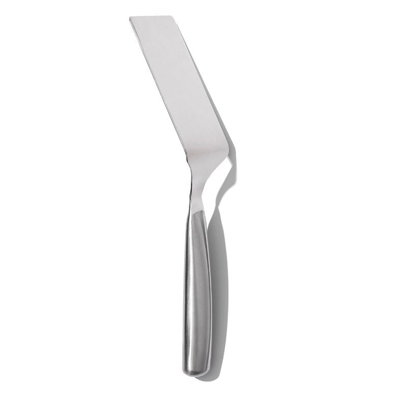 Stainless steel OXO Lasagna Turner with angled head; perfect for serving lasagna, quiche, and flipping burgers.