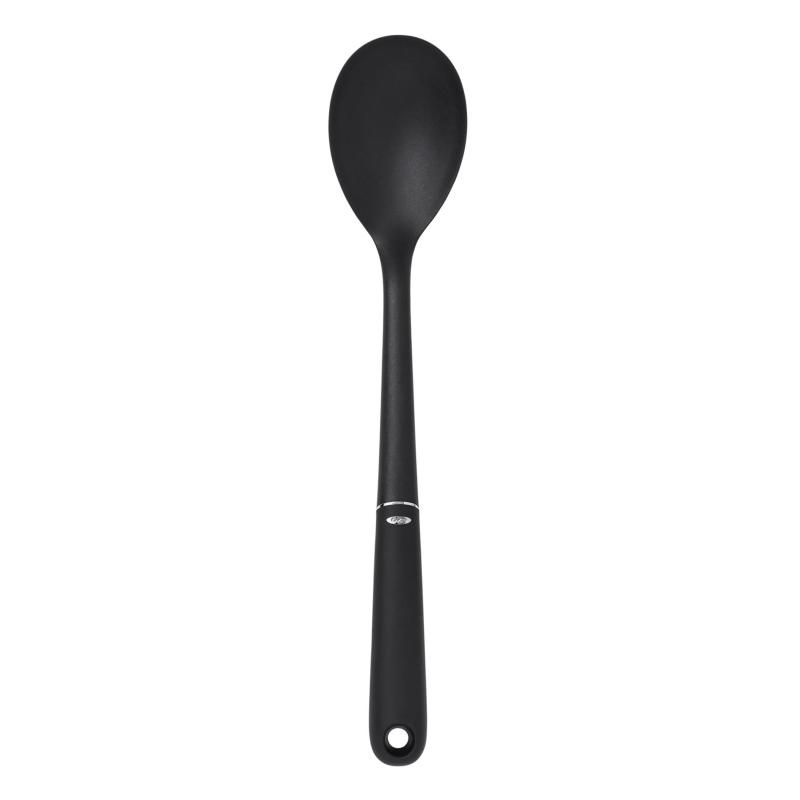 OXO Good Grips Nylon Spoon with oversized head, heat-resistant to 450°F, ideal for stirring soups and non-stick safe.