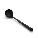 Nylon ladle with oversized head, heat-resistant, comfortable grip, perfect for serving soups and stews without scratching cookware.