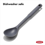 Versatile OXO Good Grips Silicone Spoon with non-slip grip, high heat resistance, ideal for non-stick cookware and easy cleanup.