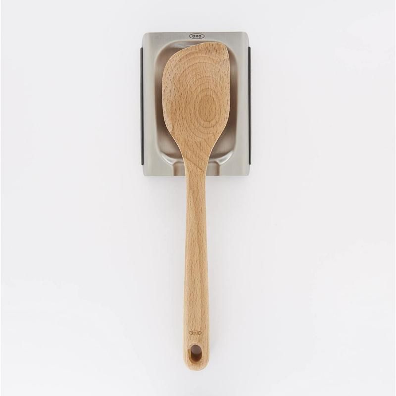 OXO Good Grips Wooden Corner Spoon made from beech wood, designed for easy stirring in cookware corners with a comfortable grip.