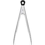 OXO Good Grips Mini Tongs in stainless steel with scalloped edges, ideal for serving appetizers and removing food from jars.