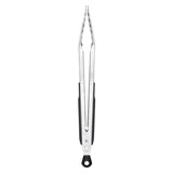 12-inch OXO Good Grip Tongs in brushed stainless steel with silicone heads, designed for comfort and safe non-stick use.