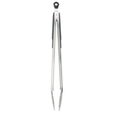 Stainless steel 16-inch OXO Good Grips Tongs with ergonomic non-slip handles and locking feature for versatile cooking.