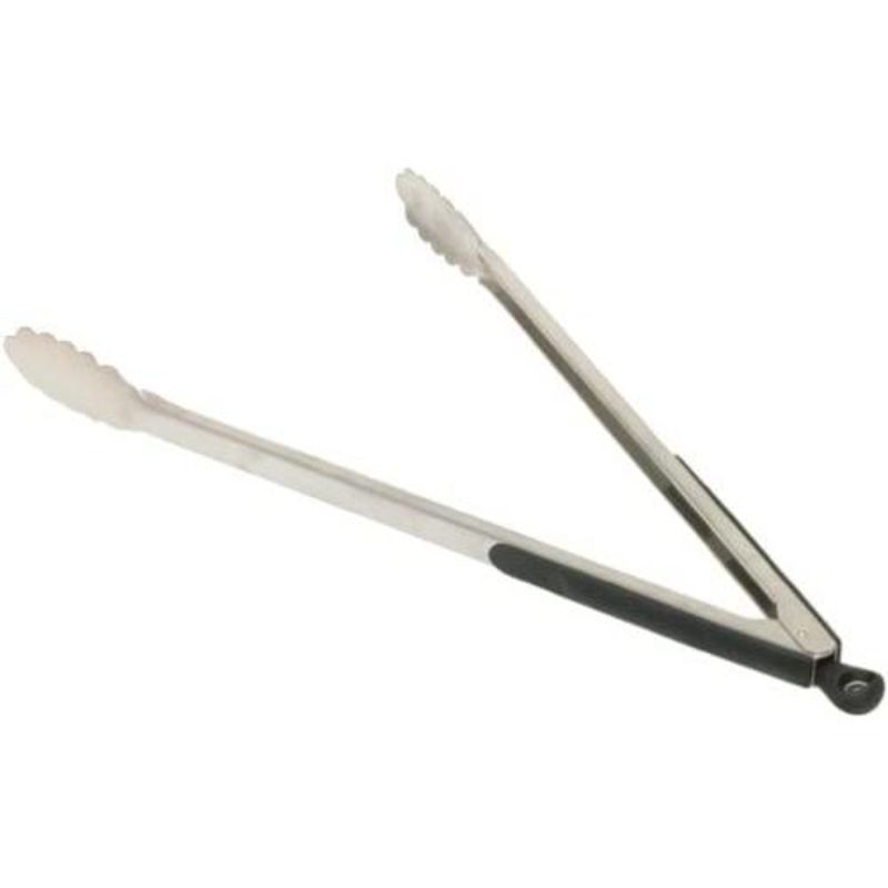 Durable 16-inch stainless steel tongs with non-slip handles, perfect for grilling and tossing salads. Dishwasher safe.