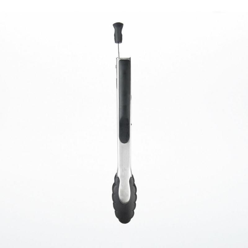 OXO Good Grips Nylon Lock Tongs in brushed stainless steel, 23cm, with ergonomic non-slip handles and heat-resistant heads.