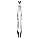 12-inch OXO Good Grip Tongs with nylon heads, stainless steel body, soft nonslip handles, ideal for nonstick cookware.