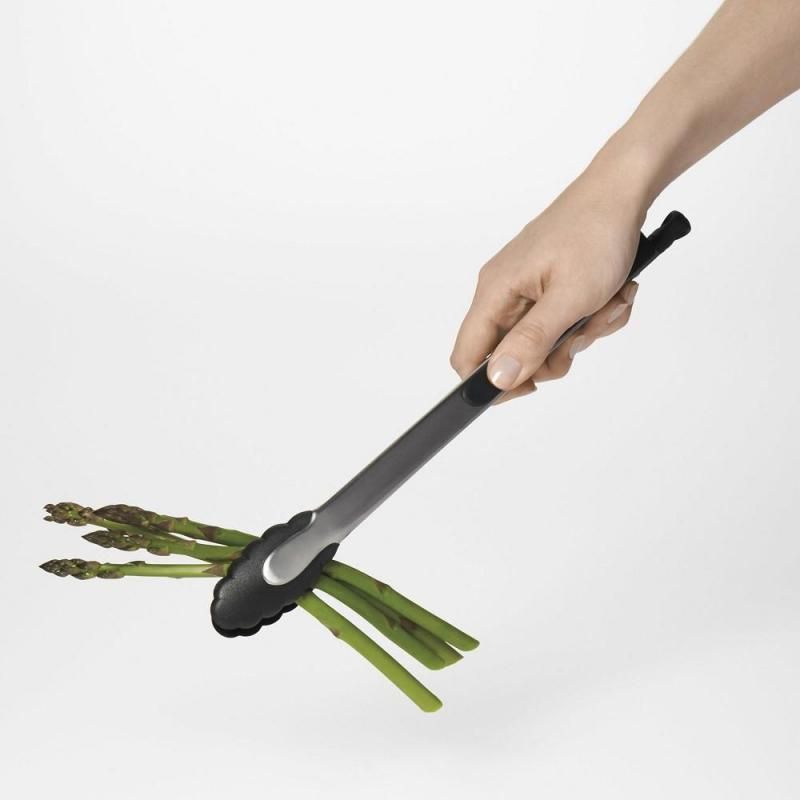 OXO Good Grip 12-inch tongs with nylon heads for nonstick cookware, featuring soft grip handles and durable stainless steel.