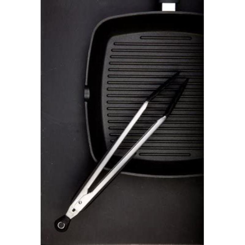 OXO Good Grips 12-inch tongs with heat-resistant silicone heads, ideal for grilling and cooking with non-stick cookware.