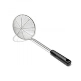 OXO Good Grips Scoop & Strain Skimmer with deep basket and angled handle for safe scooping and straining of foods.