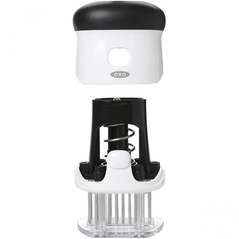 OXO Good Grips Bladed Meat Tenderizer with 50 stainless steel blades for quick marinades, effortless use, and uniform results.