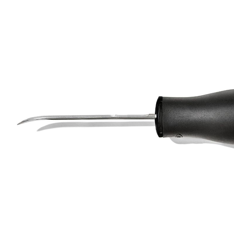 Alt text: OXO Oyster Knife featuring a bent stainless steel blade and a soft, non-slip handle for comfortable oyster shucking.