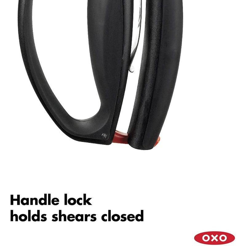 OXO Good Grips Poultry Shears with ergonomic handles, sharp stainless steel blades, and micro-serrated edge for safe, precise cutting.