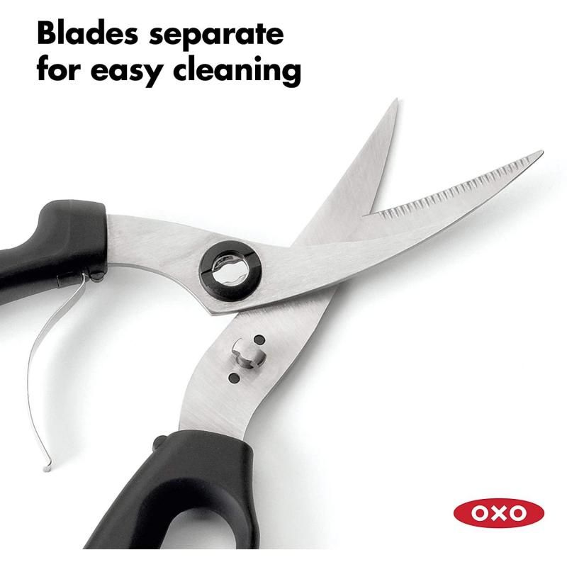 Ergonomic OXO Good Grips Poultry Shears with stainless steel blades, ideal for cutting and preparing poultry safely and efficiently.