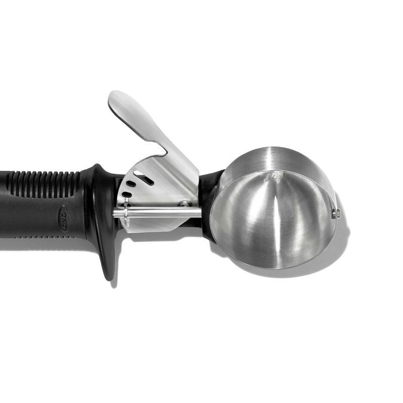 A premium ice cream scoop with a trigger mechanism for easy, perfect scoops and a comfortable, non-slip handle.