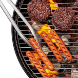 OXO Good Grips Grilling Tongs and Turner Set, featuring stainless steel, non-slip grip, and built-in bottle opener for easy grilling.