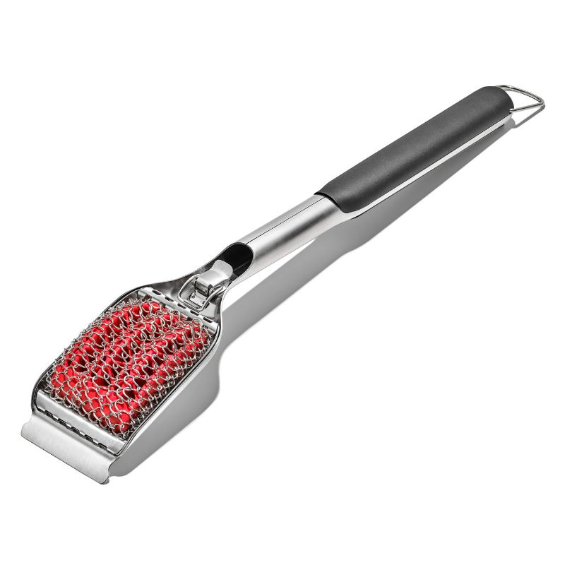 Bristle-free grill brush with stainless steel coils, designed for safe and effective cleaning of all grill types.