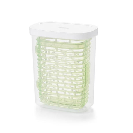 Compact herb keeper with moisture management, promoting freshness and 360° air circulation for delicate herbs.