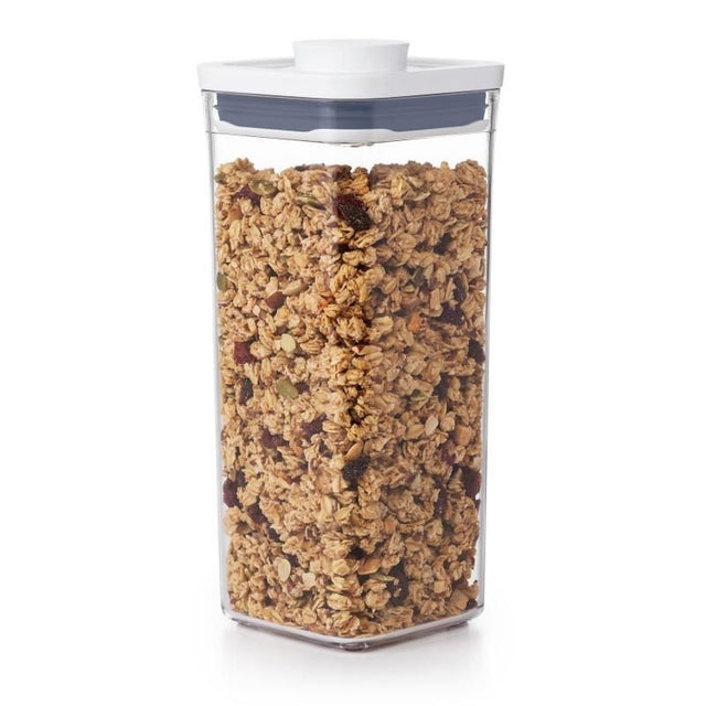 OXO Good Grips POP 2.0 Small Square Canister, 1.6L, for airtight food storage, featuring rounded corners and a stackable design.