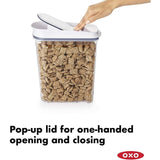 Small OXO Good Grips POP Cereal Dispenser with airtight seal, pop-open lid, and smooth-pour spout for mess-free storage.