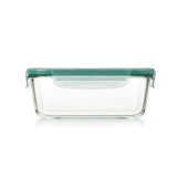 Clear borosilicate glass food storage container with leak-proof seal, 1.8L capacity, ideal for leftovers and meal prep.