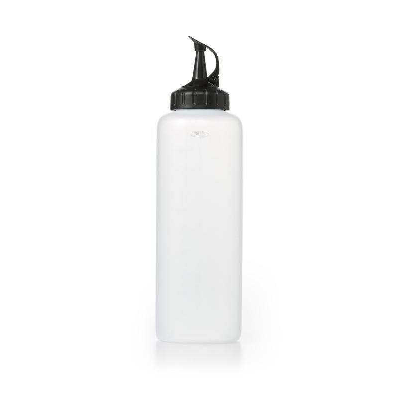 Large OXO Good Grips Chef's Squeeze Bottle for precise pouring and creative meal presentation, featuring interchangeable lids.