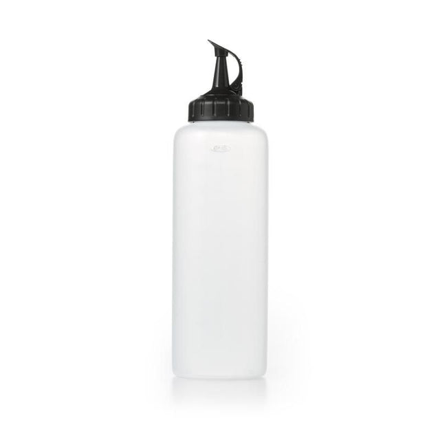 Large OXO Good Grips Chef's Squeeze Bottle for precise pouring and creative meal presentation, featuring interchangeable lids.