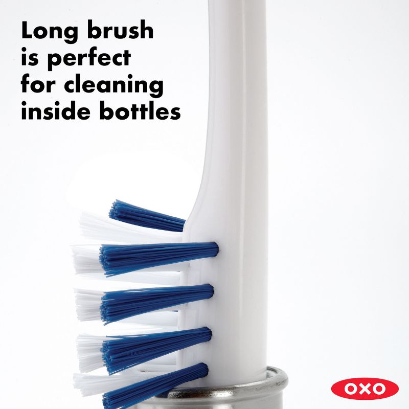 OXO Water Bottle Cleaning Set with long brush, straw brush, and detail cleaner for hygienic hydration gear maintenance.