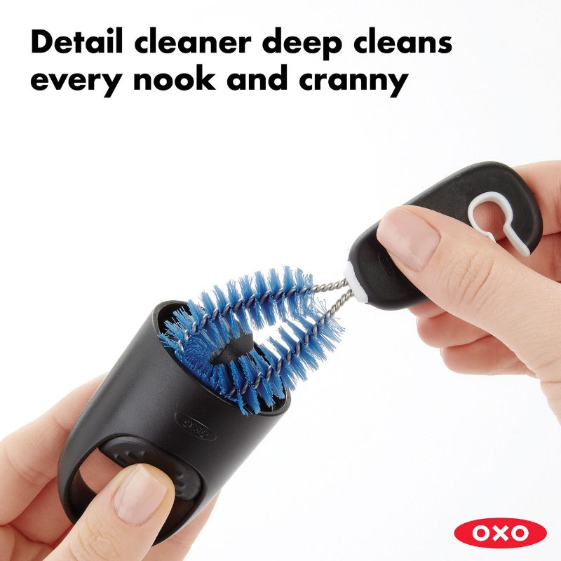 OXO Water Bottle Cleaning Set featuring a long bottle brush, straw brush, and detail cleaner for thorough hygiene and convenience.