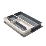 Expandable kitchen drawer organizer with adjustable dividers, storage cup, and non-slip feet for clutter-free cooking.