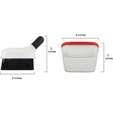 Compact dustpan and brush set with soft rubber lip for efficient cleaning, angled handle, and snap-in storage for hygiene.