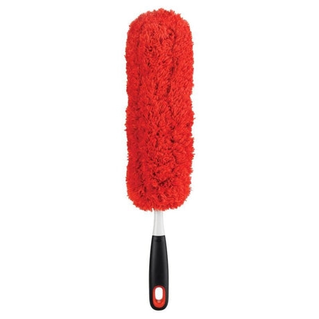 Flexible double-sided microfiber hand duster with non-slip grip, ideal for dusting tight spaces and surfaces efficiently.