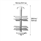 OXO Good Grips Shower Caddy for Shower Doors with large baskets, sturdy anodized aluminum, and built-in accessories for organized storage.
