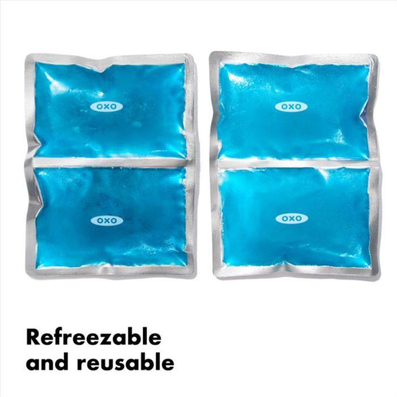 Reusable ice pack set by OXO, featuring dual-compartments for optimal cooling on the go, ideal for meals and picnics.