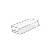 Clear, space-saving OXO Good Grips storage bin for organized refrigerators, featuring durable design and comfortable handles.