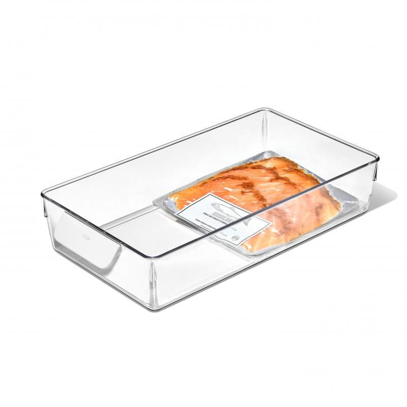 Clear OXO Refrigerator Storage Bin (20x38x8cm) for organized, visible storage of fruits, vegetables, and meal prep essentials.