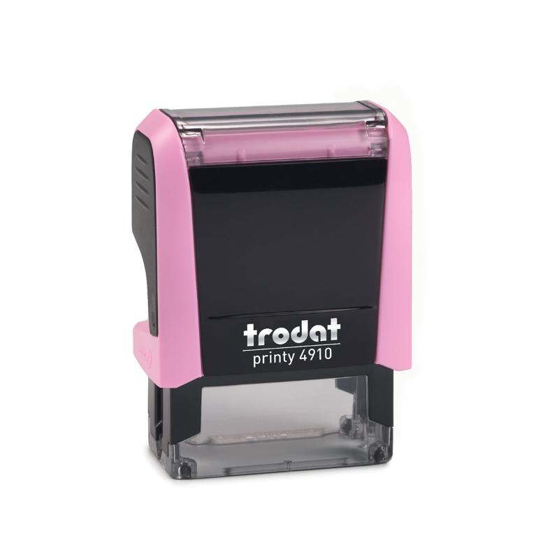 Trodat Printy 4910 Pastel Rose self-inking stamp, eco-friendly design, compact size, ideal for custom impressions.