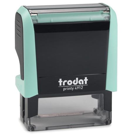 Pastel green Trodat Printy 4912 self-inking stamp, eco-friendly, perfect for custom messages and vibrant impressions.