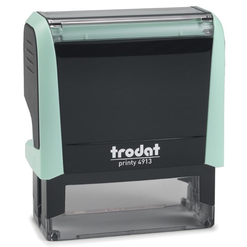Elegant pastel green self-inking stamp for clear impressions, perfect for personalizing documents and organizing notes.