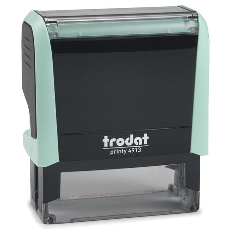 Elegant pastel green self-inking stamp for clear impressions, perfect for personalizing documents and organizing notes.